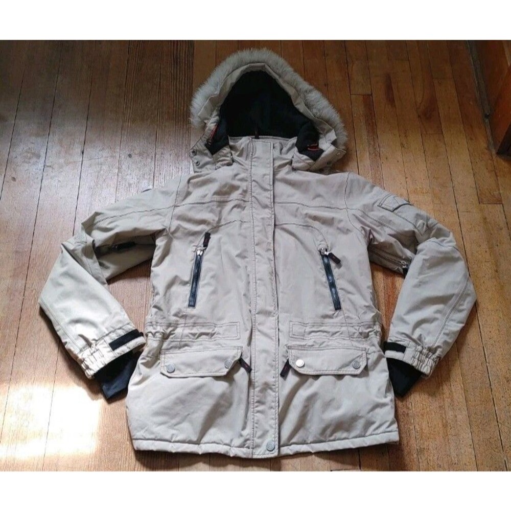 Bogner Fire + Ice Down Jacket Women’s Size 8 M Brown Coyote Fur Hood Ski Coat